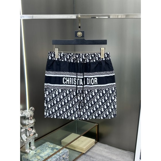 Dior Navy Blue Swim Shorts with Christian Dior and Oblique Print
